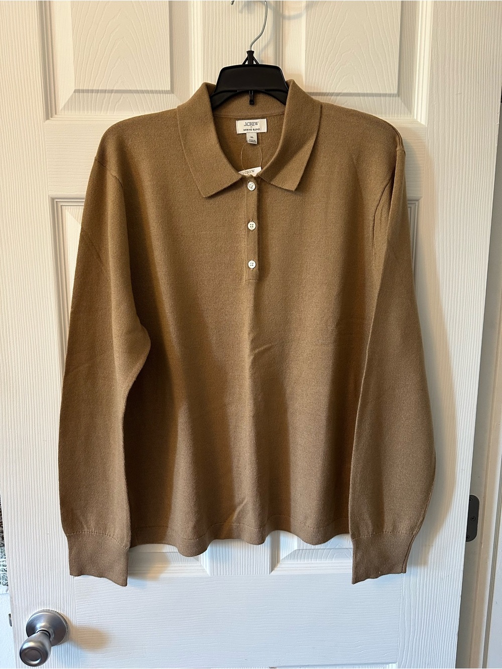 J. Crew Camel Long-Sleeve Polo Sweater Merino Blend